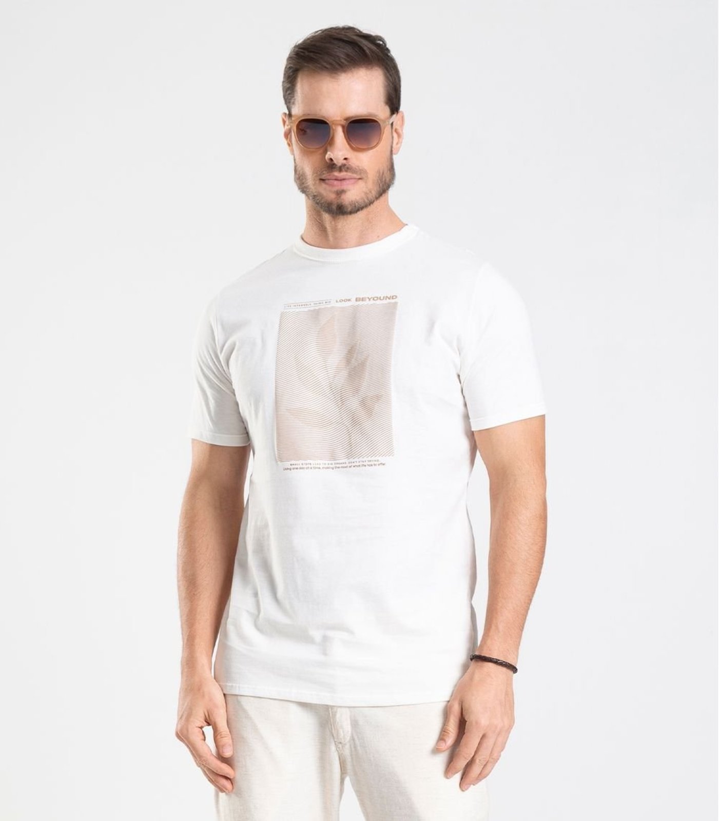 Camiseta Meia Malha Masculina Diametro Bege