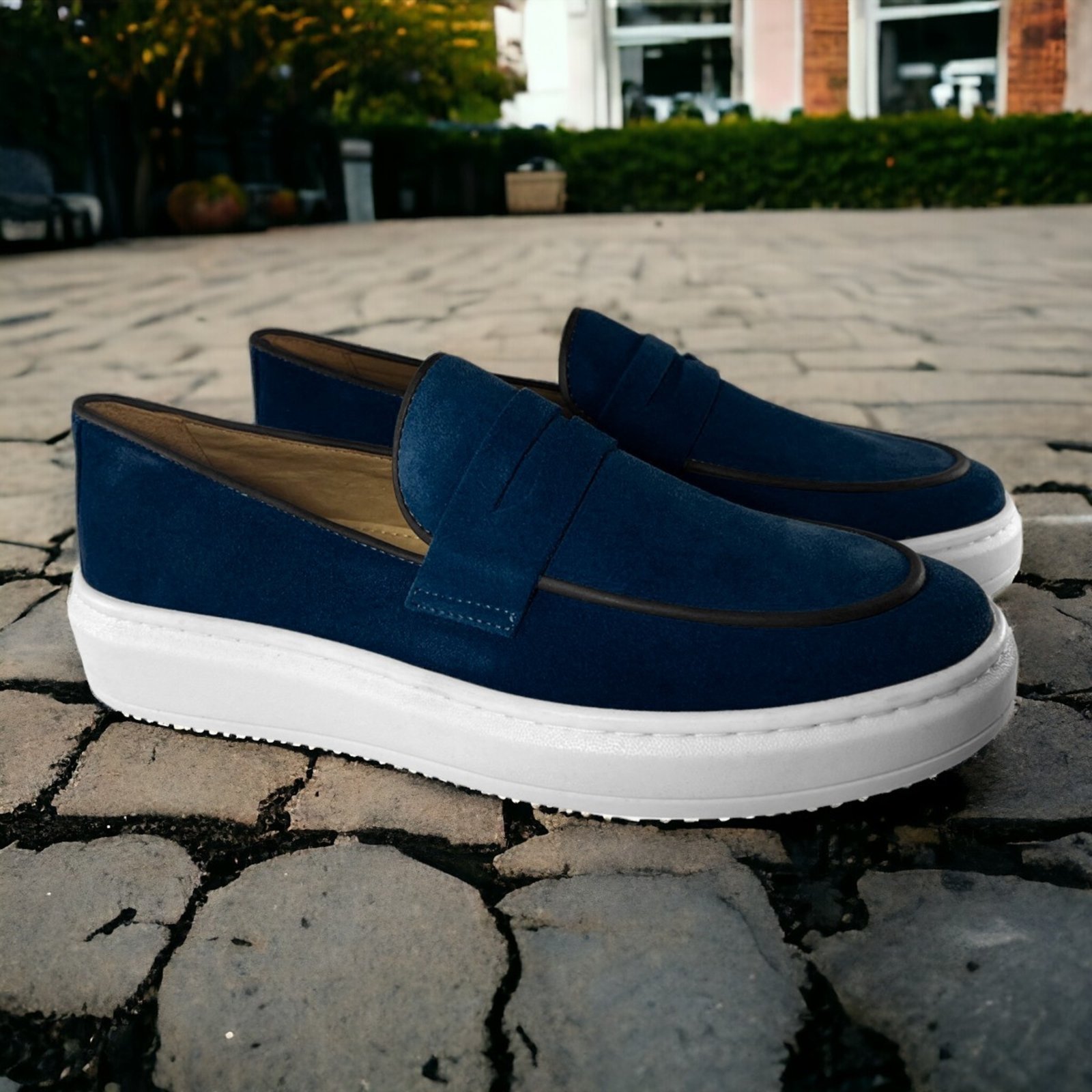 Loafer Masculino em Couro Forrado em Couro Com Palmilha em Couro Com Gravata Casual Marinho