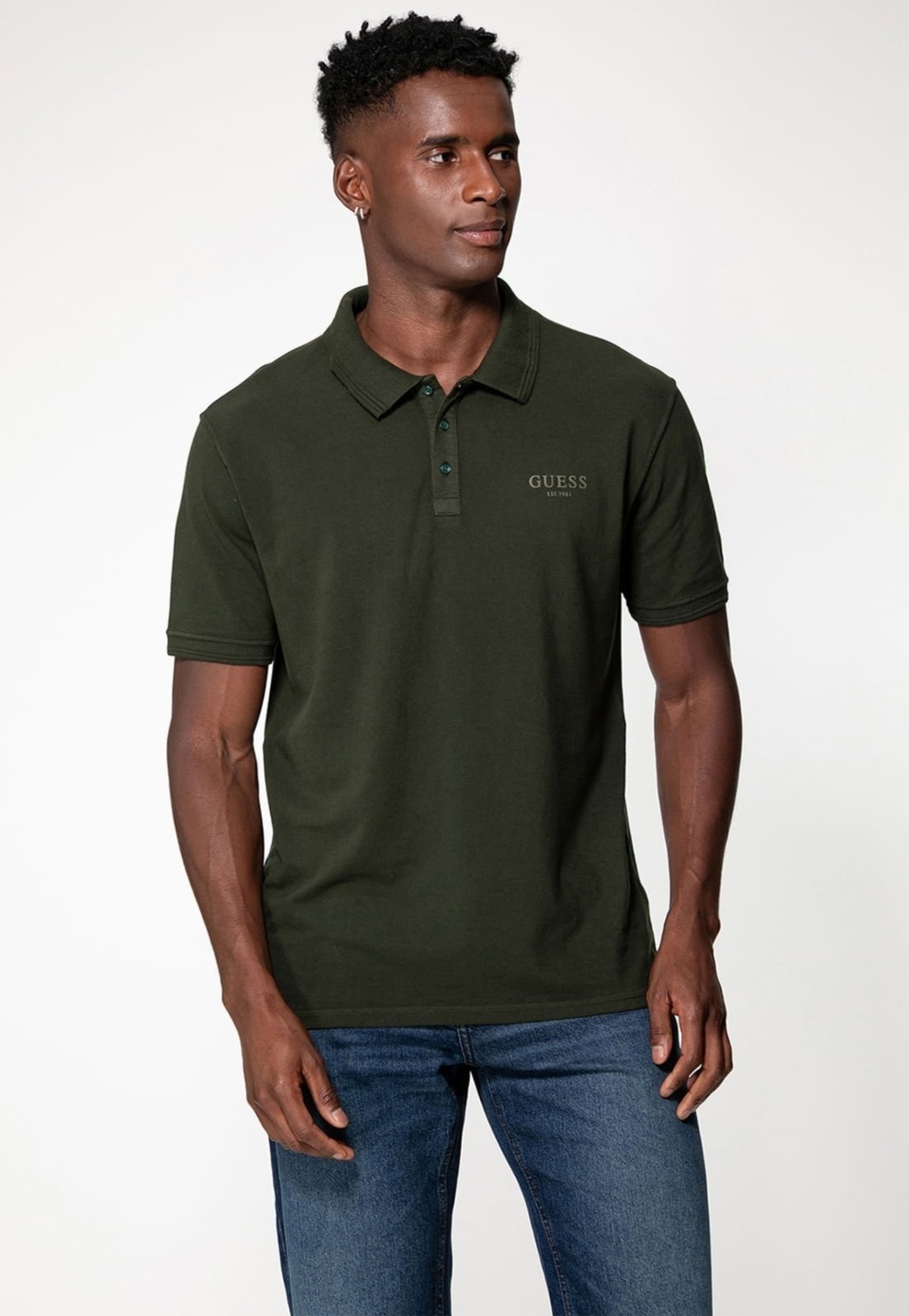 Camisa Guess Polo Silk Est 1981 Verde Escuro