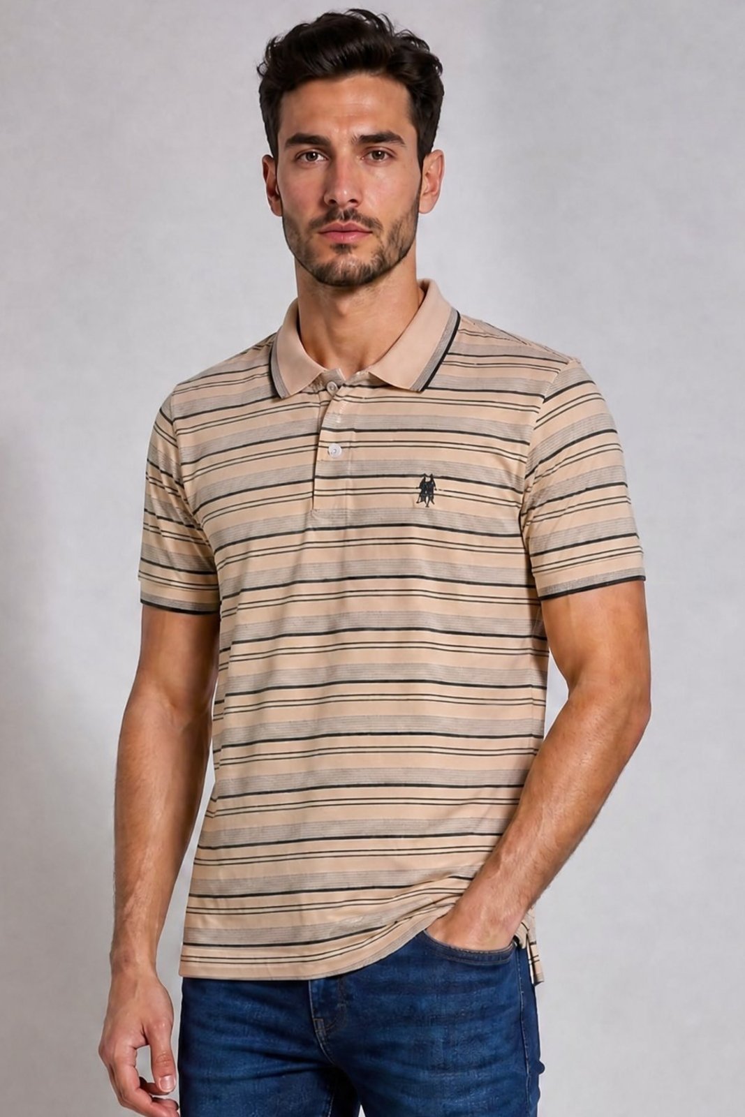 Polo Piquet Listrada Polo Wear Bege Médio