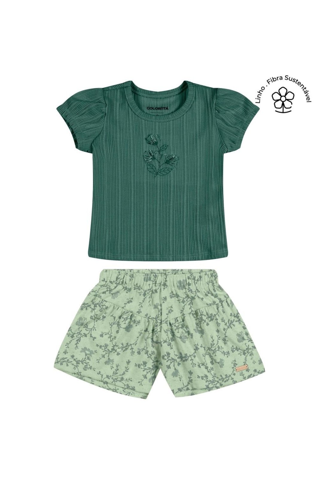 Infantil - Conjunto Menina Floral Canelado Colorittá Verde
