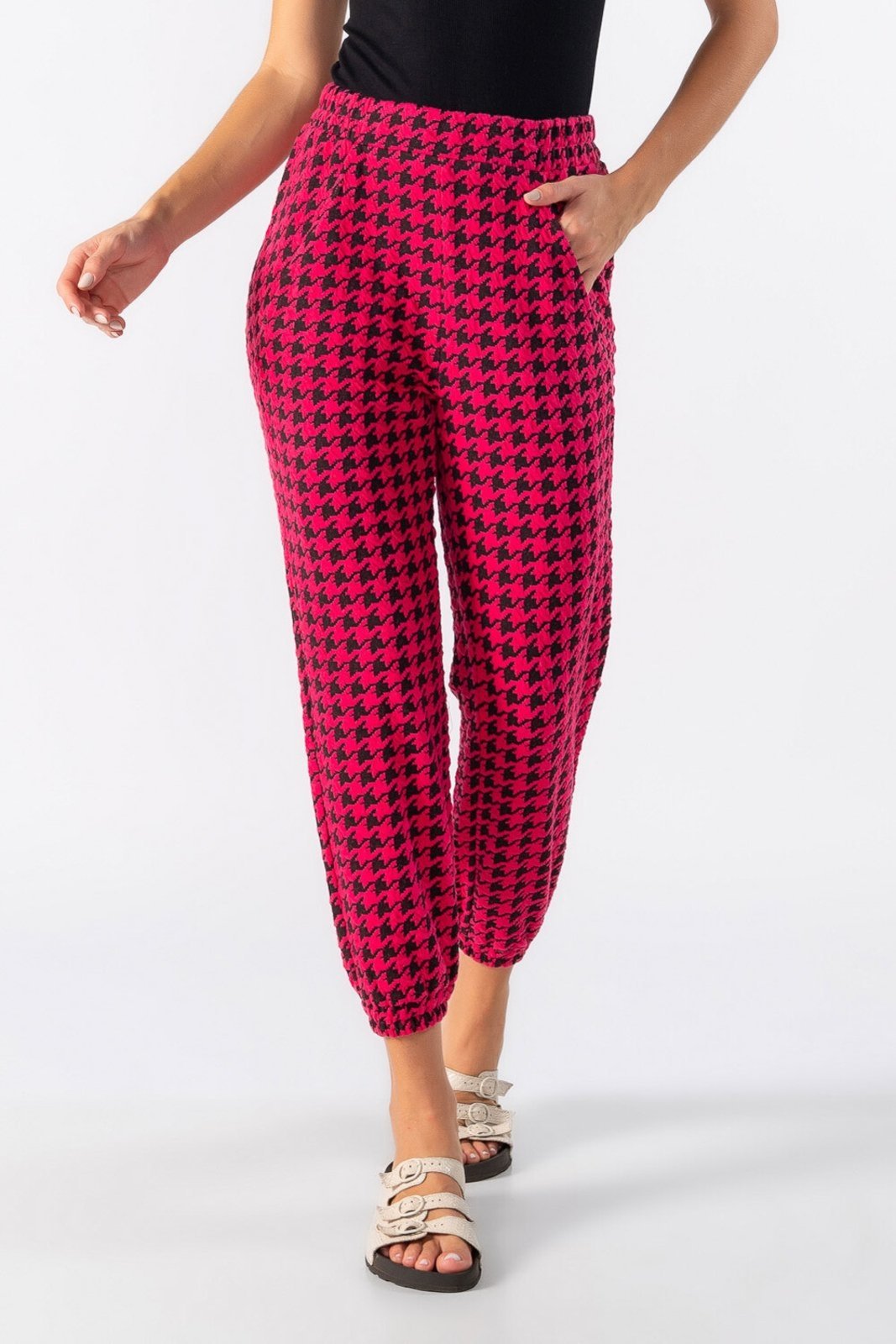 Calca jogger estampa pied de poule Rosa