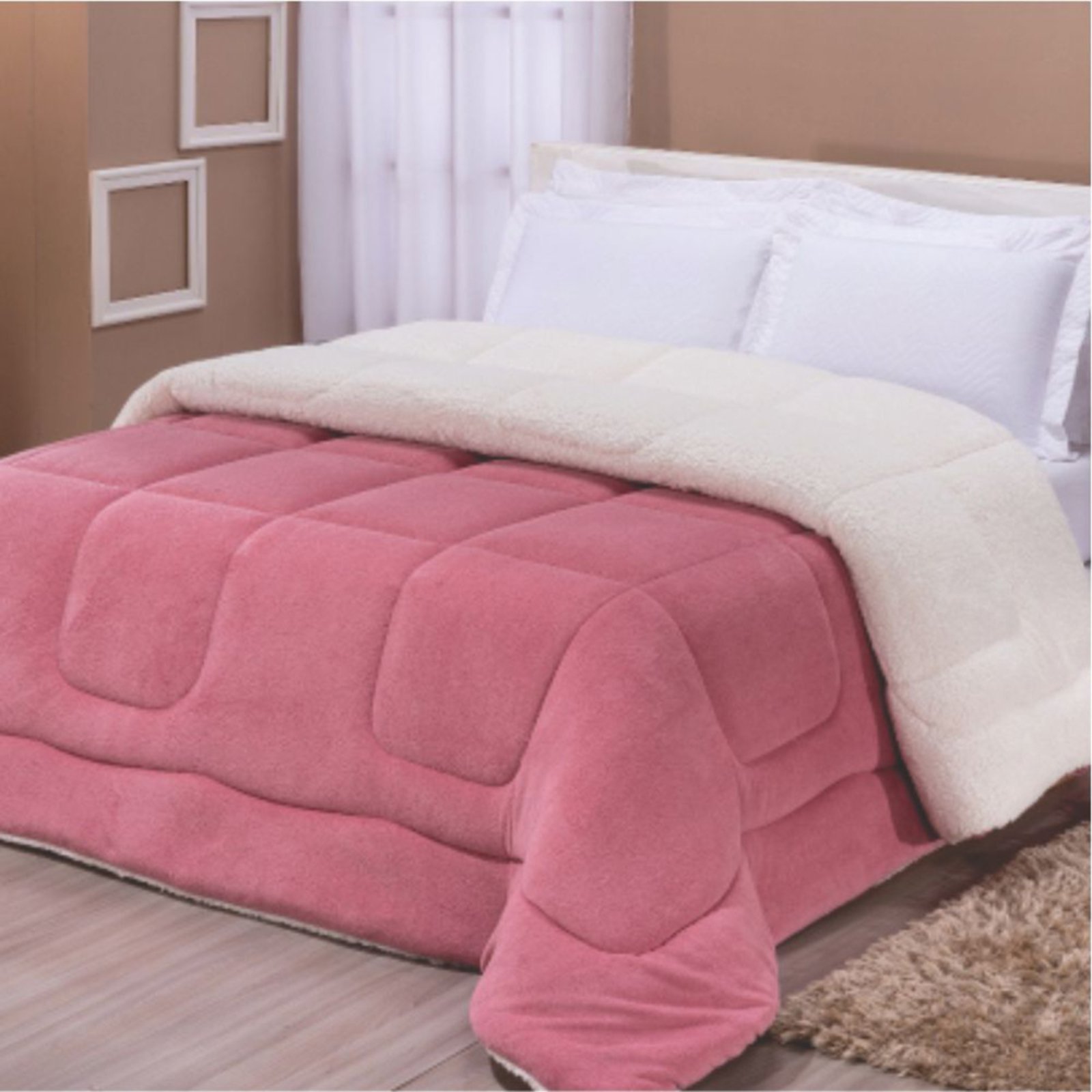 Edredom Coberdrom Fenix King Sherpa e manta - Rosê - 100% Poliéster