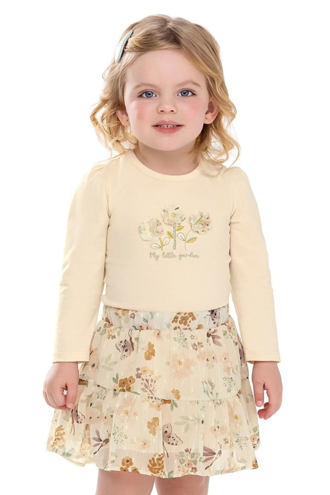 Infantil - Conjunto Menina Floral Bordado Colorittá Bege