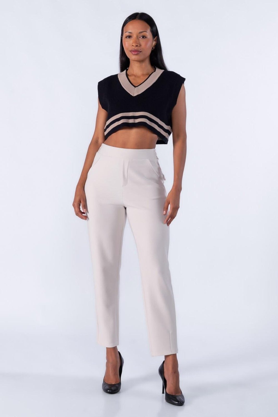 Calça Social Com Bolsos Bege