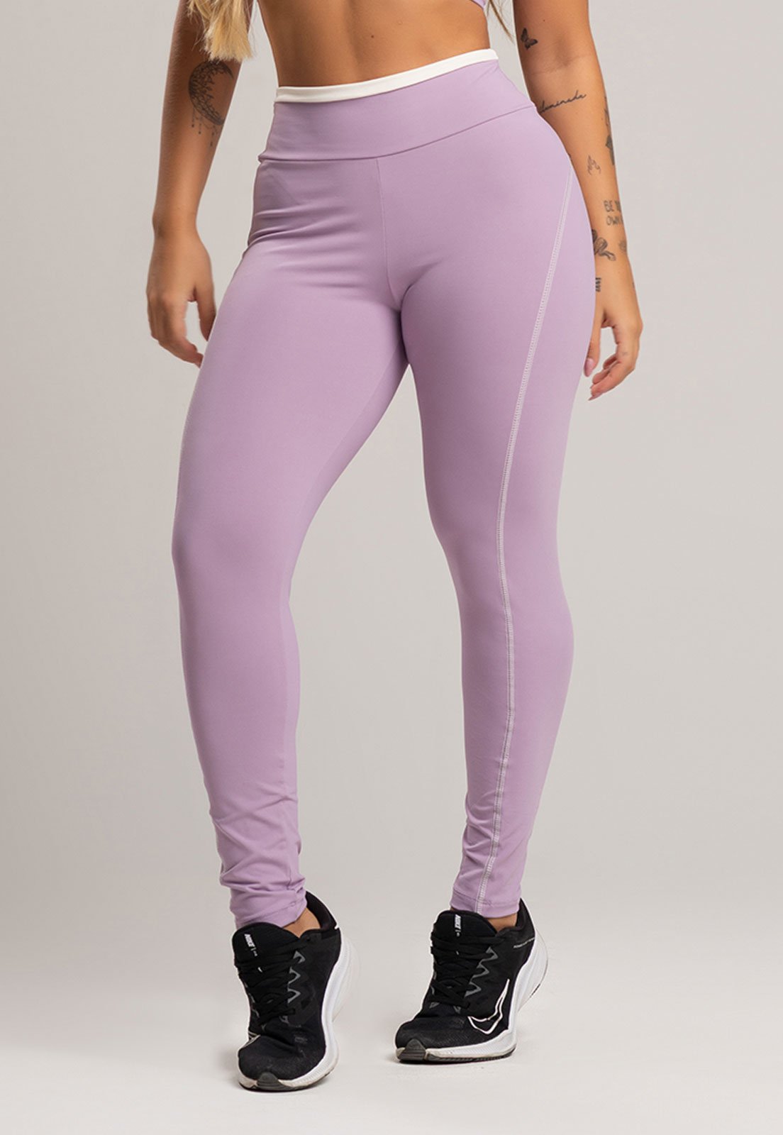 Calça Legging MVB Modas Cós de Vira Cintura Alta Feminina Poliamida Lavanda