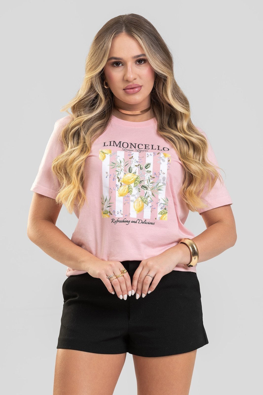 Vista 2 Camiseta Feminina Cianitas Estampa Lemon Liqueur rosa Cianitas rosa