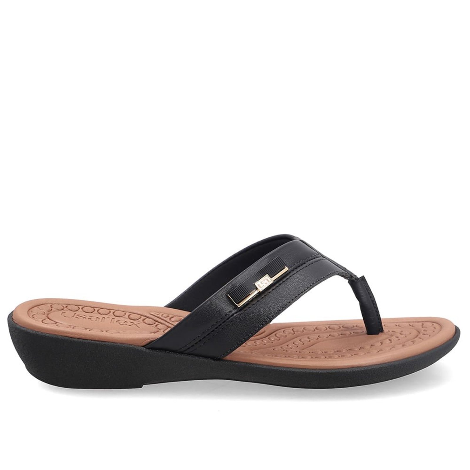 Chinelo Em Couro Preto Com Enfeite
