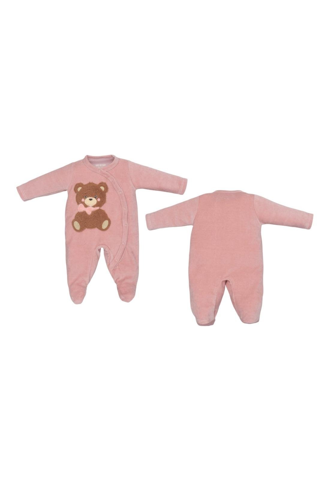 Infantil - Macacão Longo Aveludado Rosa Menina Upi Uli P Rosa