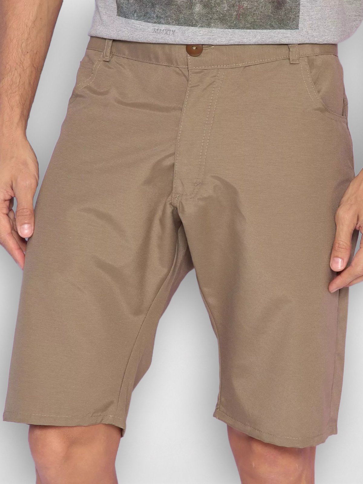 Bermuda Masculina Pompier Tradicional em Nyton com Bolsos Caqui