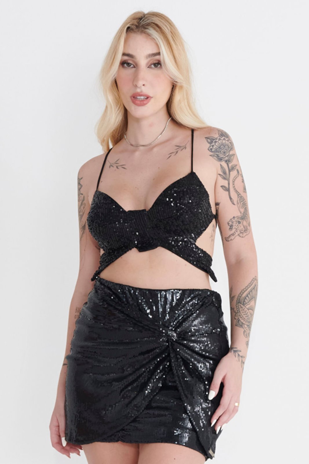 Cropped Feminino Borboleta Paetê Fashion Planet Girls Preto