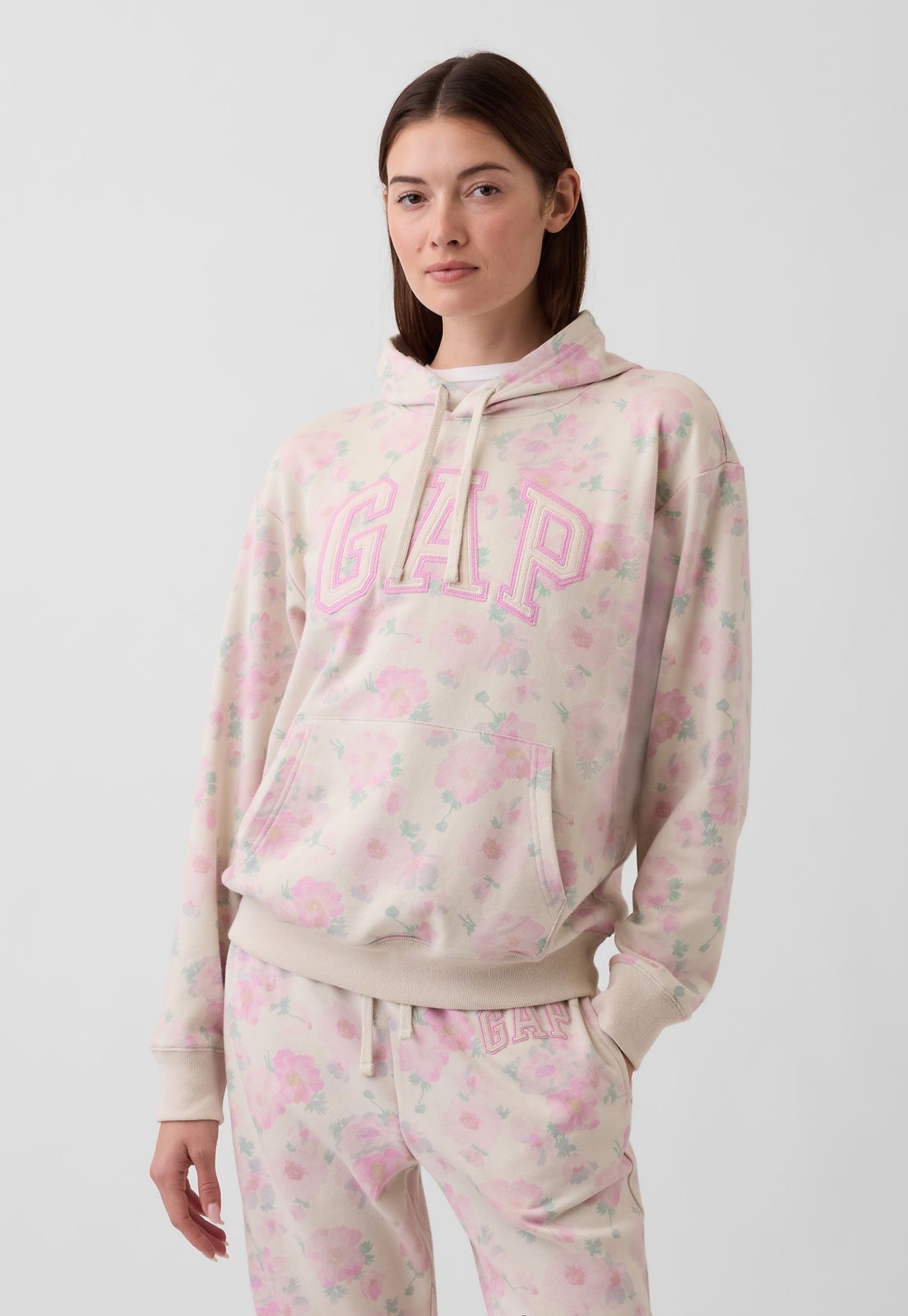 Blusa de Moletom Feminina GAP Capuz Logo Floral Rosa