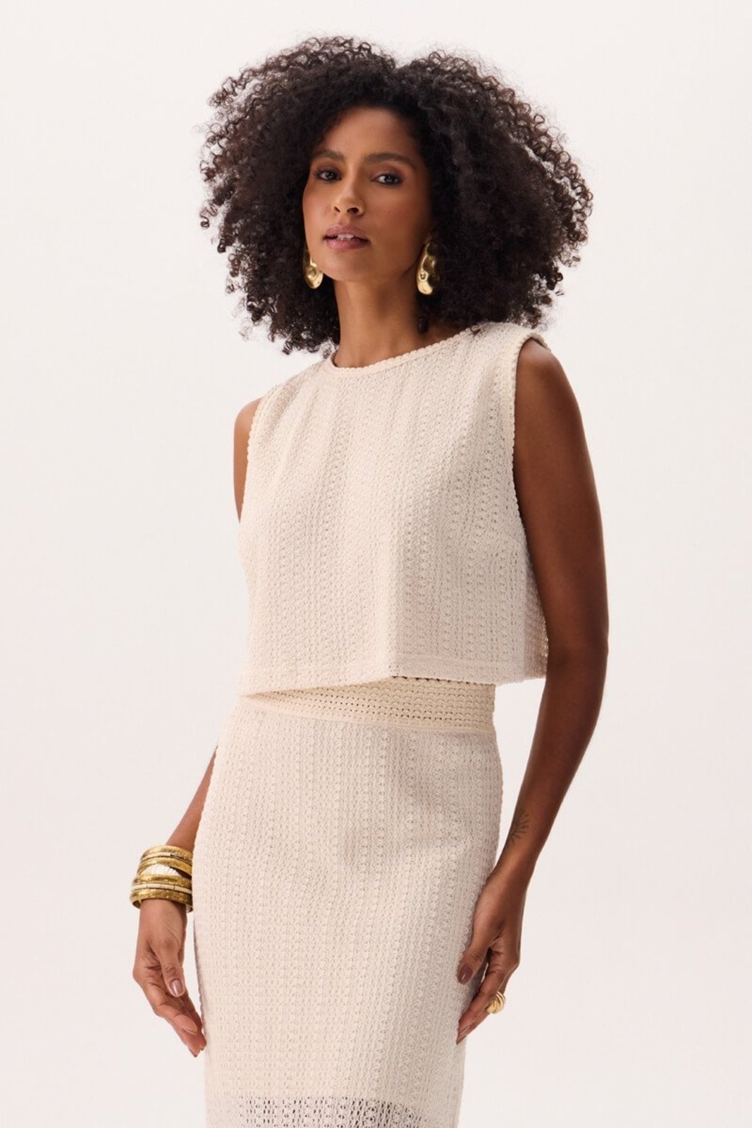 Regata Feminina Cropped Tricô Flor de Lis