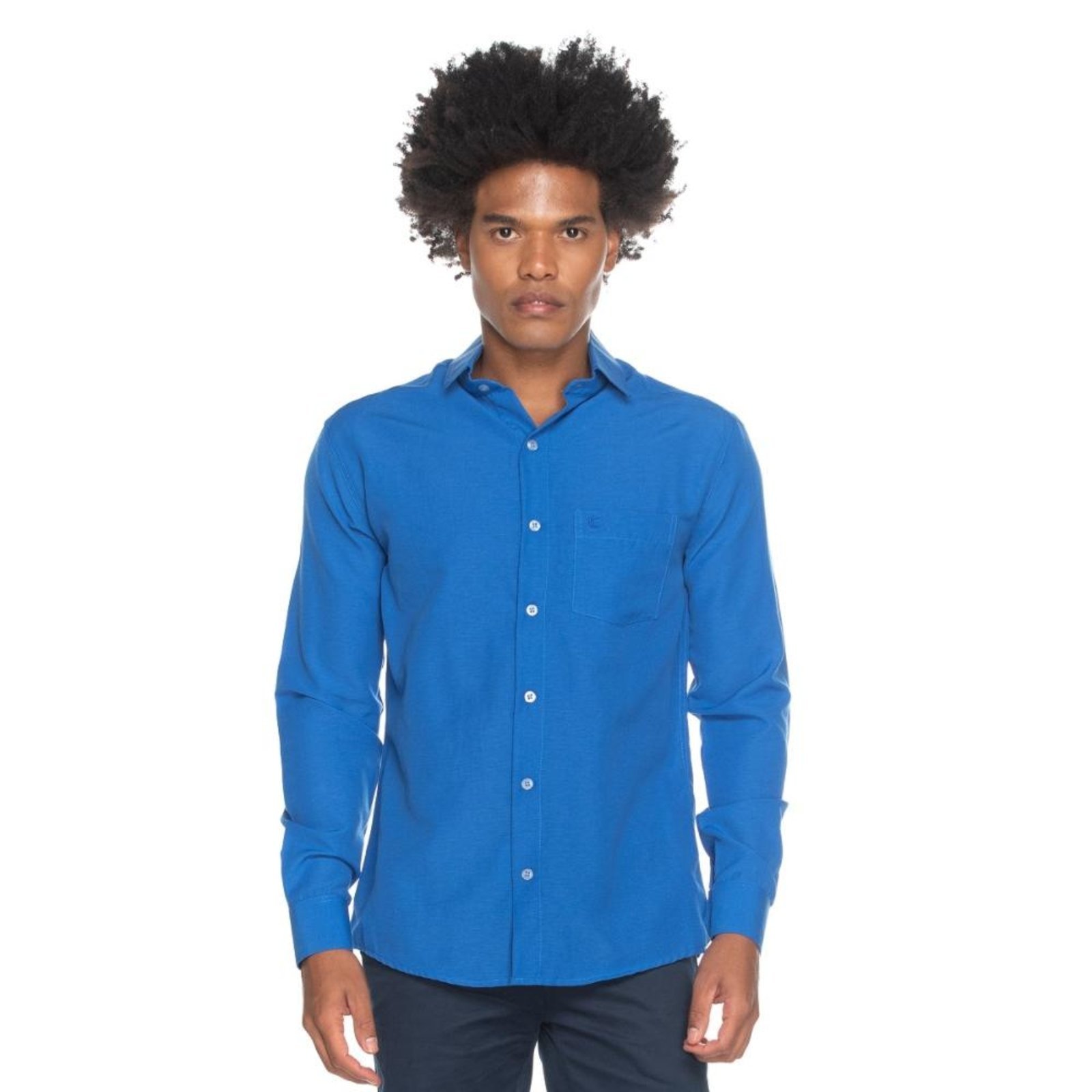 Camisa Social Masculina Teodoro Manga Longa Slim Fit Casual Amarelo G Azul