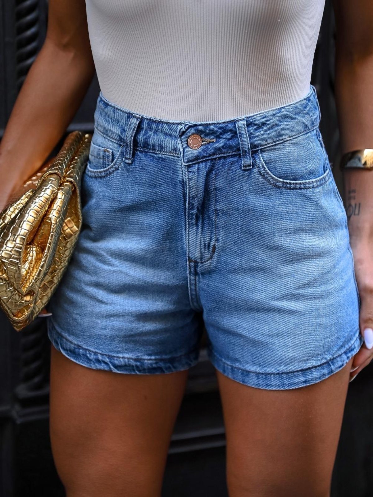 Short Jeans Feminino Crawling Cintura Alta Azul