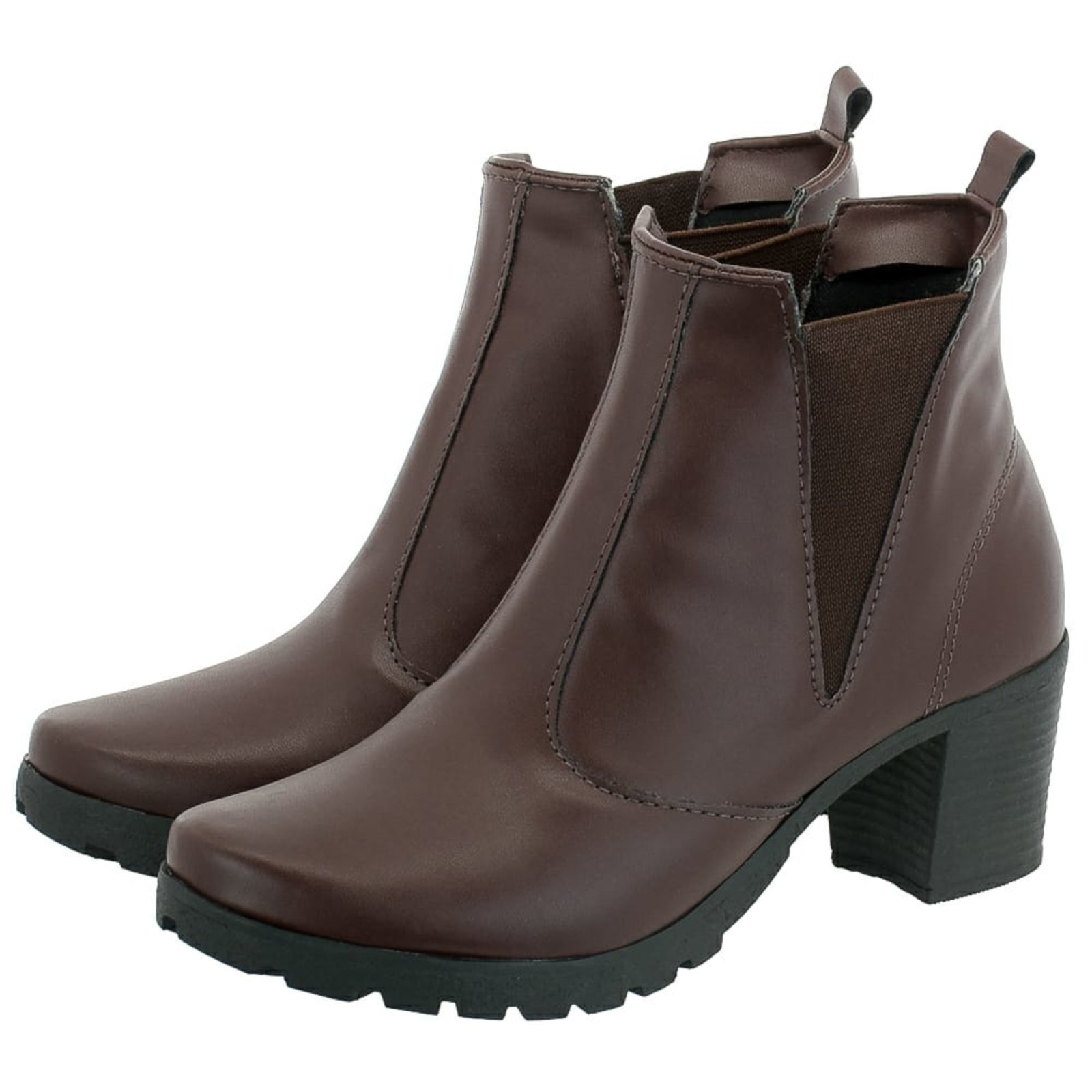 Bota Feminina Coturno Cano Curto Medio Grosso Café