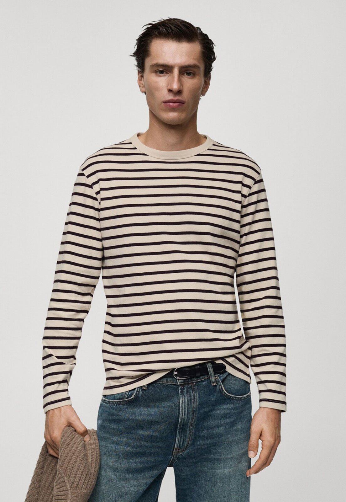 Suéter Tricot Mango Regular Listrada Bege