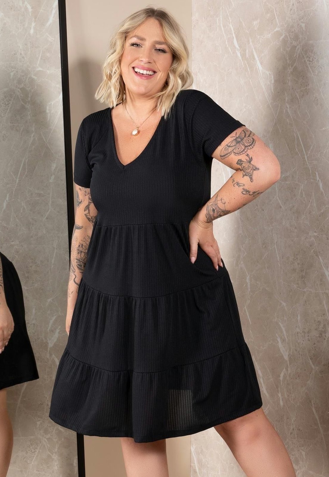 Vestido Com Camadas Preto Quintess