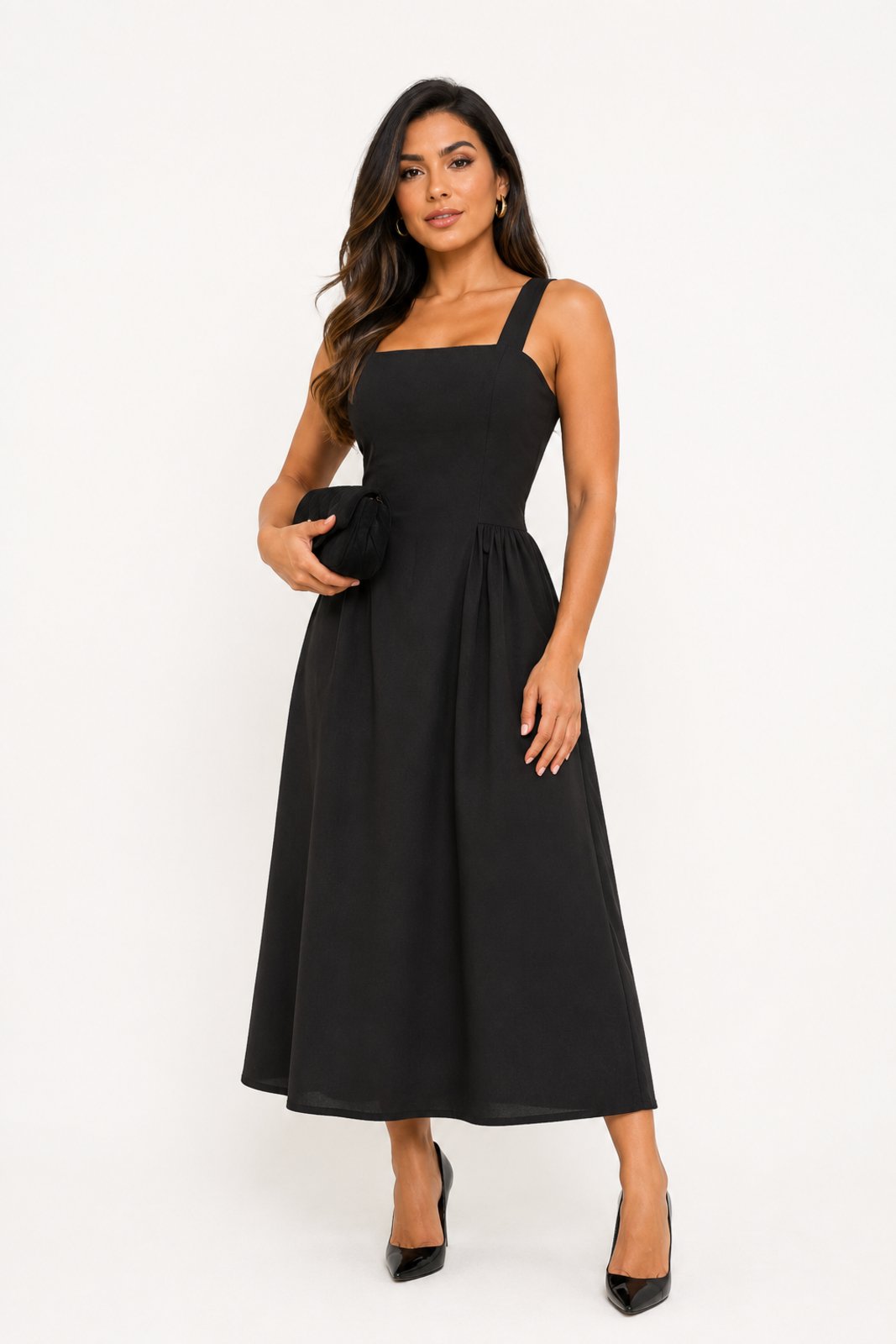 Vestido Midi D Bell Outlet Fashion Elegante Preto
