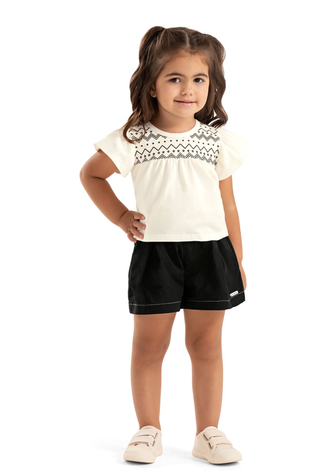 Infantil – Conjunto 2pçs Manga Curta Colorittá Blusa E Short Off-White