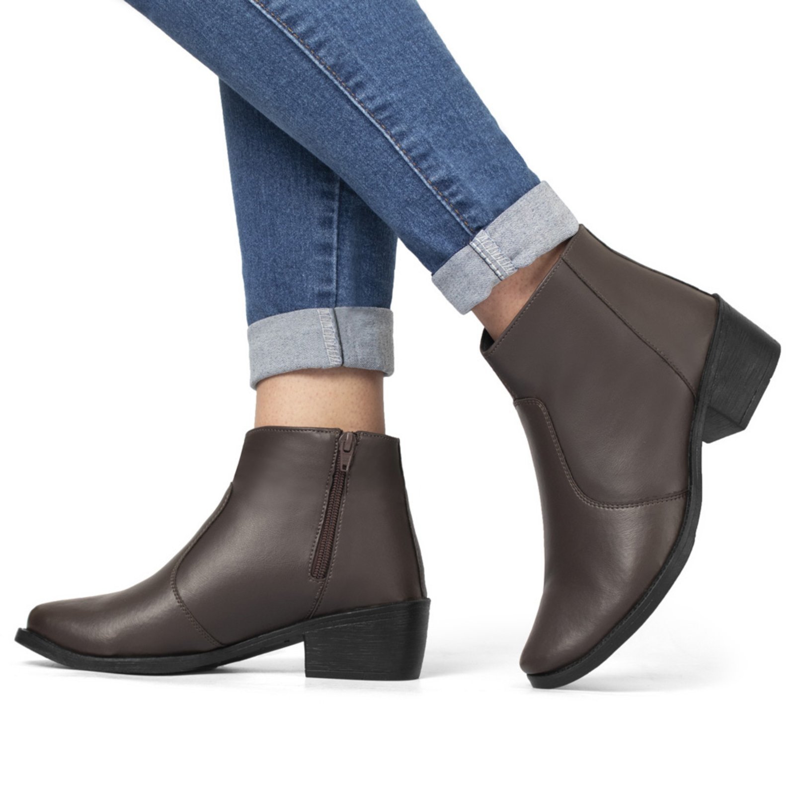 Bota Bredeni Feminina Cano Curto Zíper Lateral Confortável Café