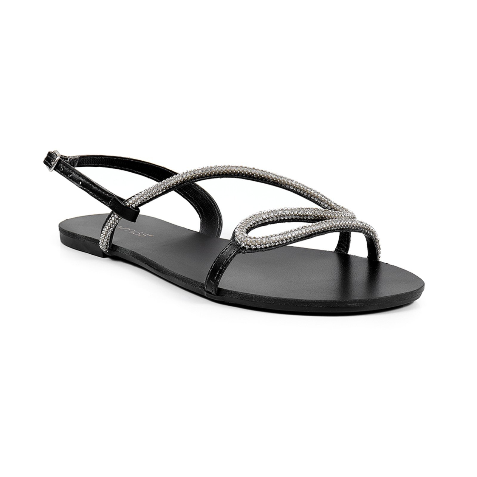 Rasteirinha Feminina Sandália Calce Fácil Strass Snake Moda Preto