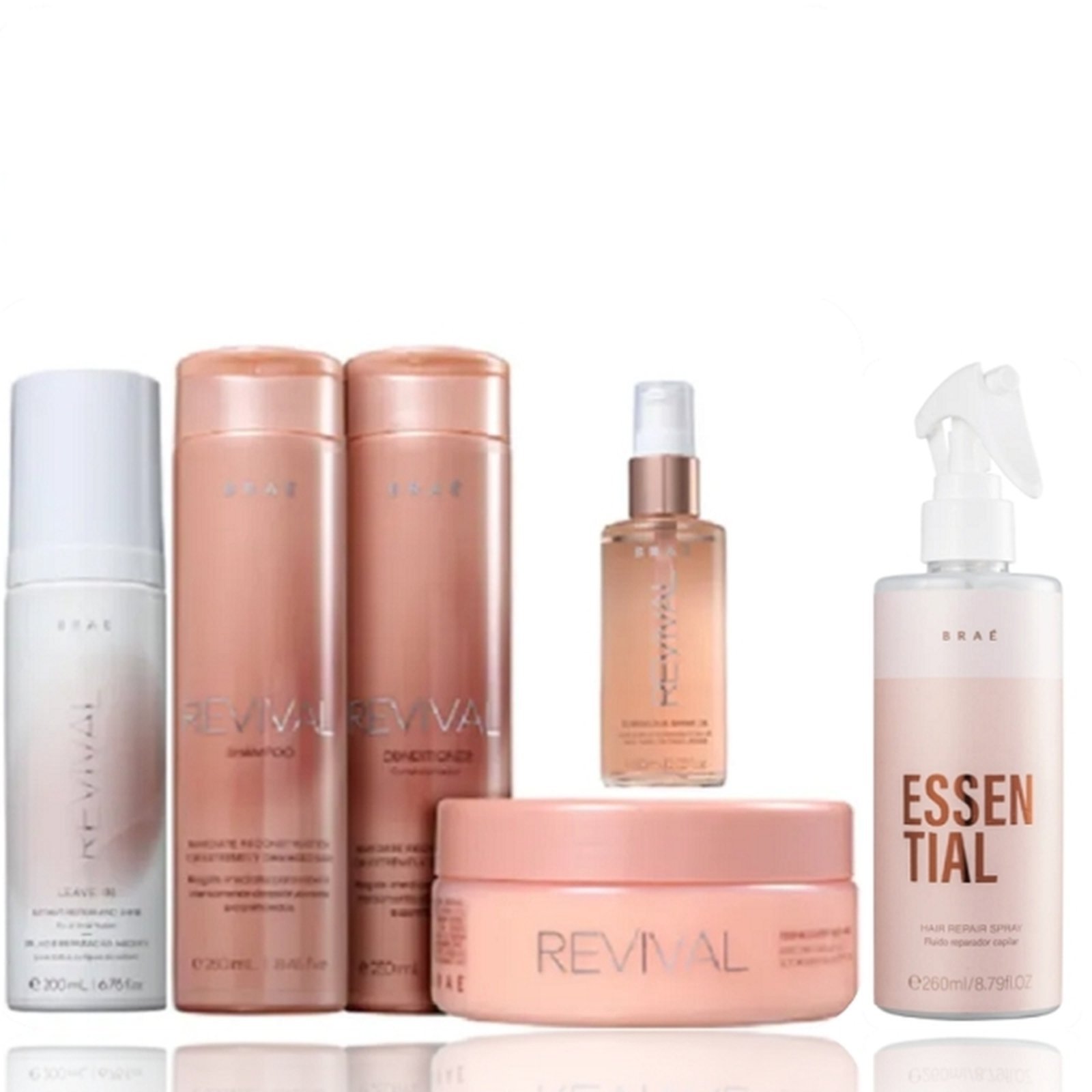 Brae Revival Shampoo+Condicionador 250ml+Mascara+Leave-in 200ml+ShineOil 60ml+Essential 250ml