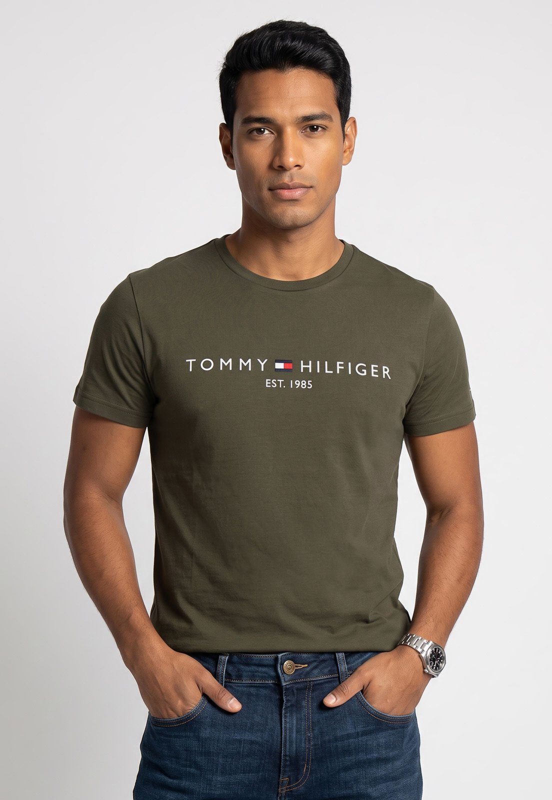 Camiseta Masculina Tommy Hilfiger Logo Verde-oliva