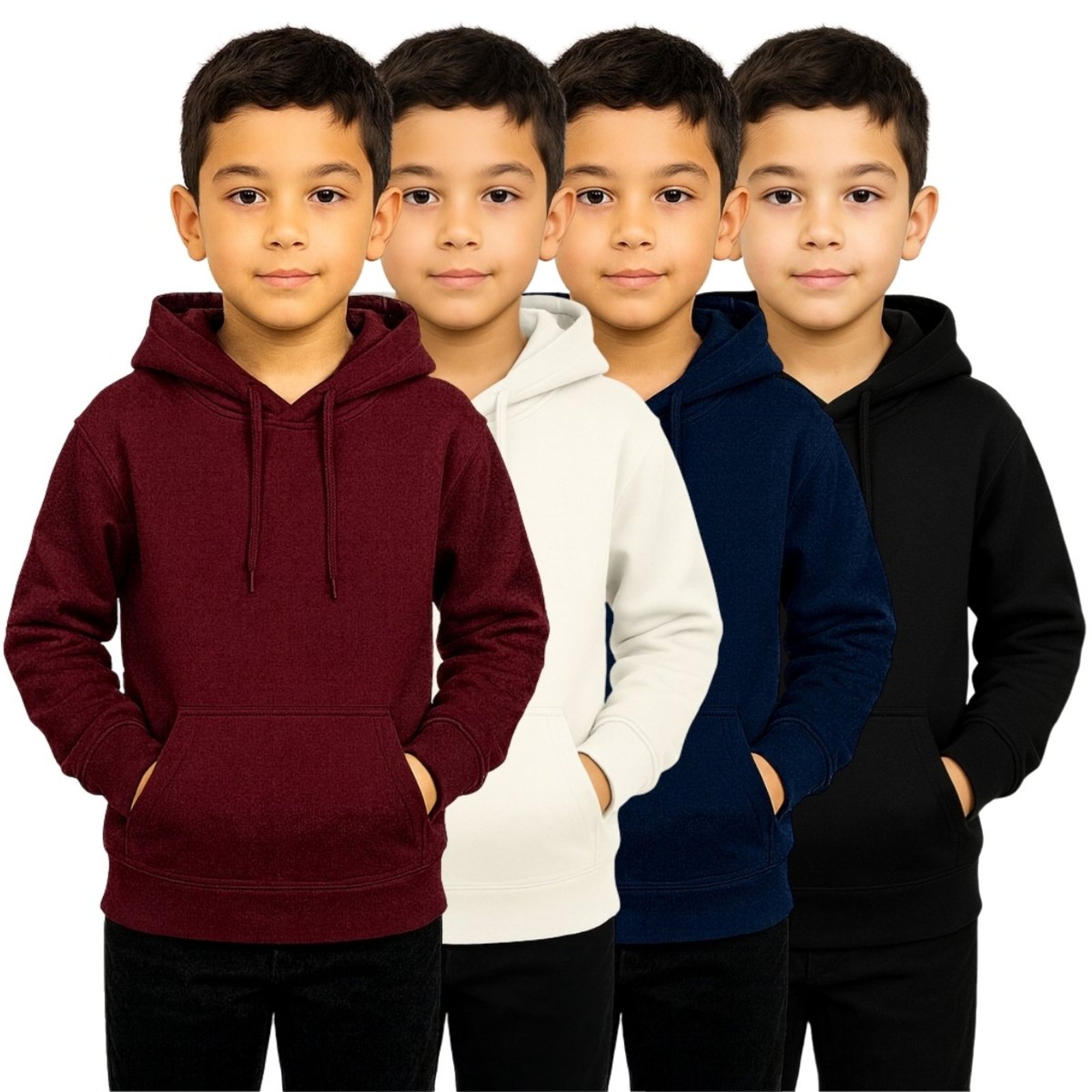 Infantil - Kit 4 Blusas de Moletom Casaco Masculino Liso Canguru Com Capuz Macio