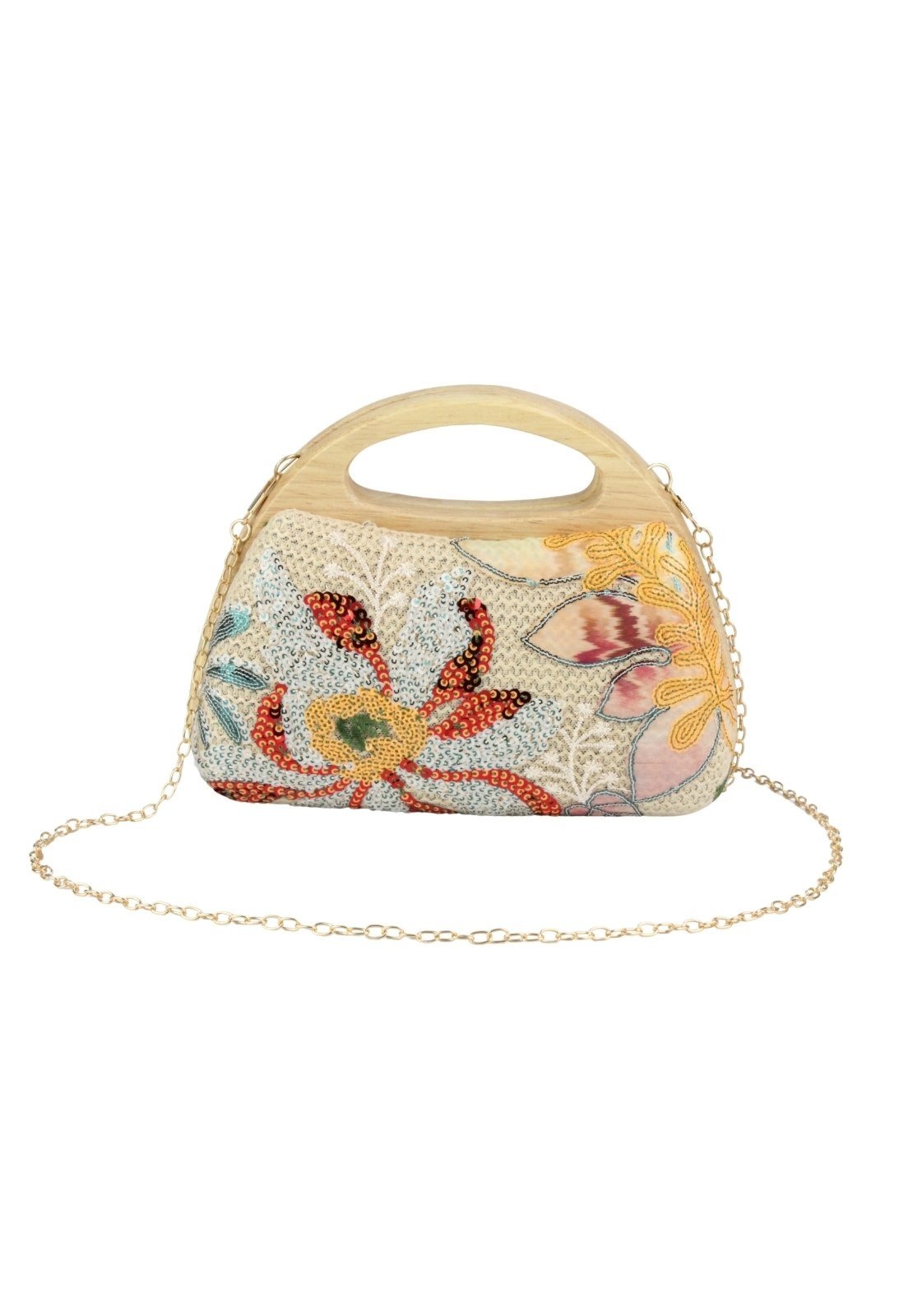 Clutch Nua Duza Madeira Bordado E Aplicações Vermelho