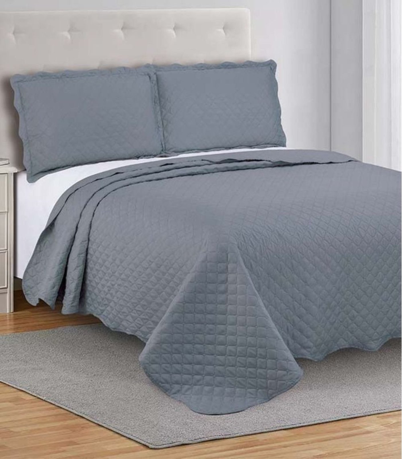 Colcha Grid Solteiro Camesa Cinza