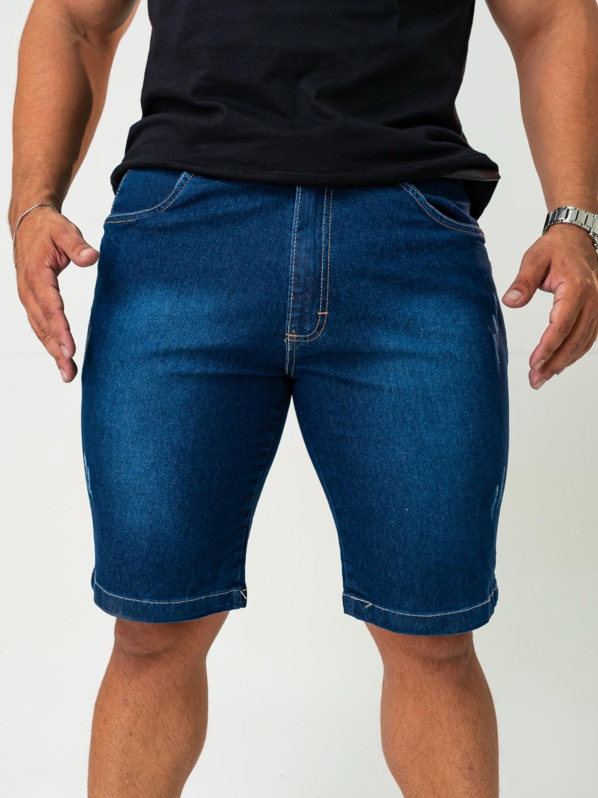 Bermuda Jeans Masculina Yellow Jeans Basica e Elegante Azul Escuro