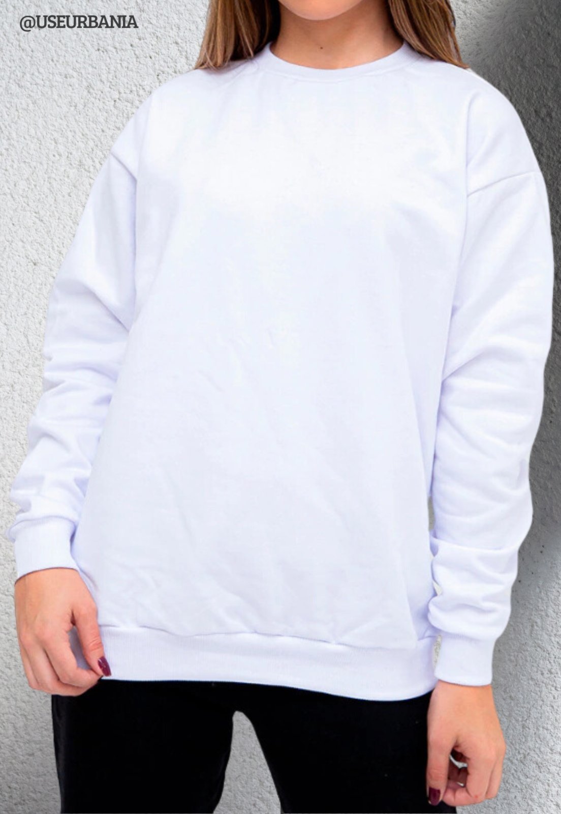 Blusa de Frio Moletom Flanelado Liso Gola Redonda Moleton Clássico Gola Careca Casaco Blusão Premium Branco