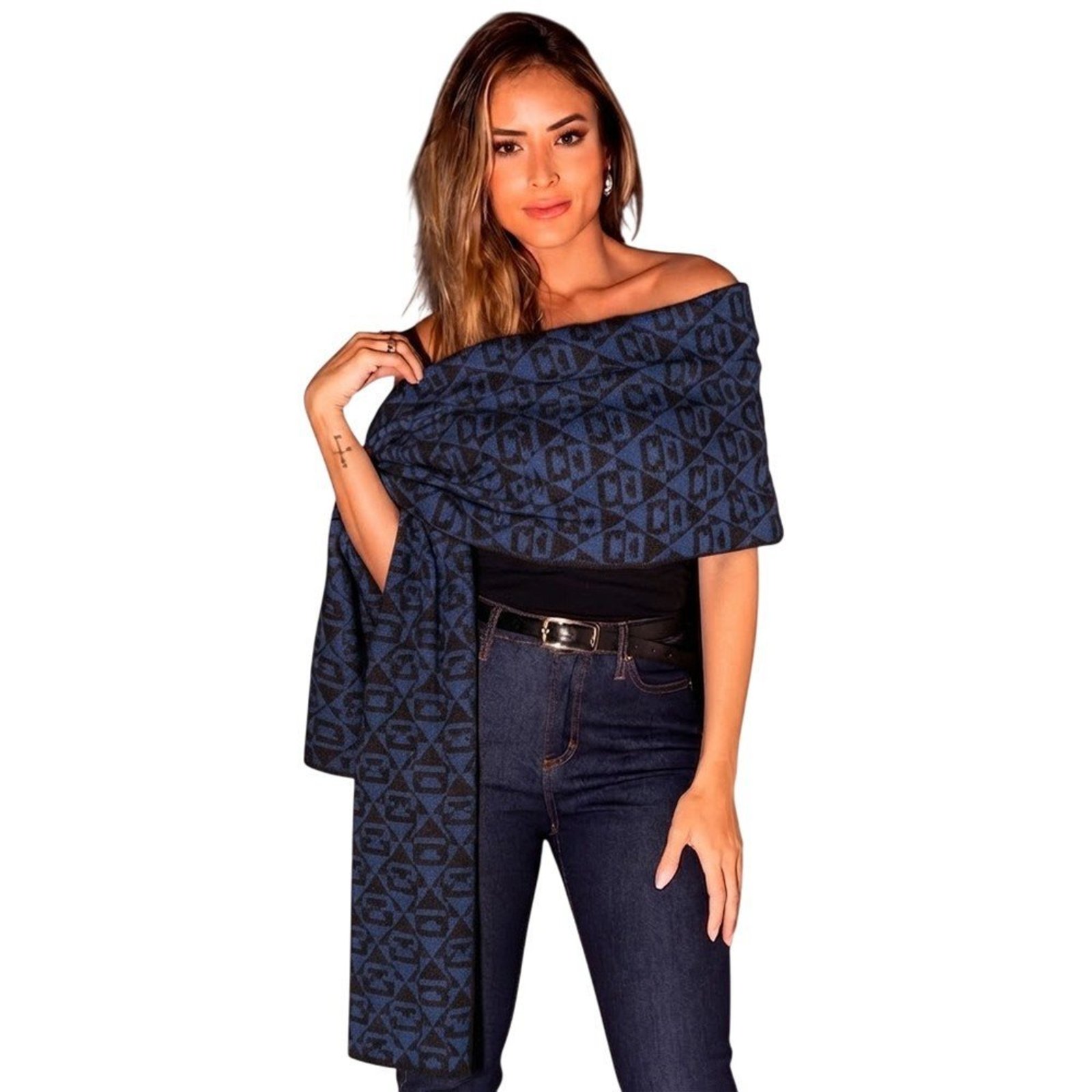 Manta Carmim Monograma Azul/Preto Feminina Carmim Azul