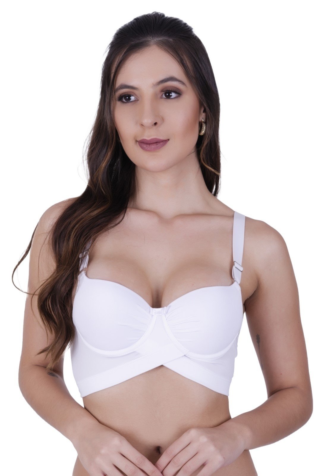 Sutiã Base Cruzada Alça Reforçada Bojão Feminino Terra e Mar Branco