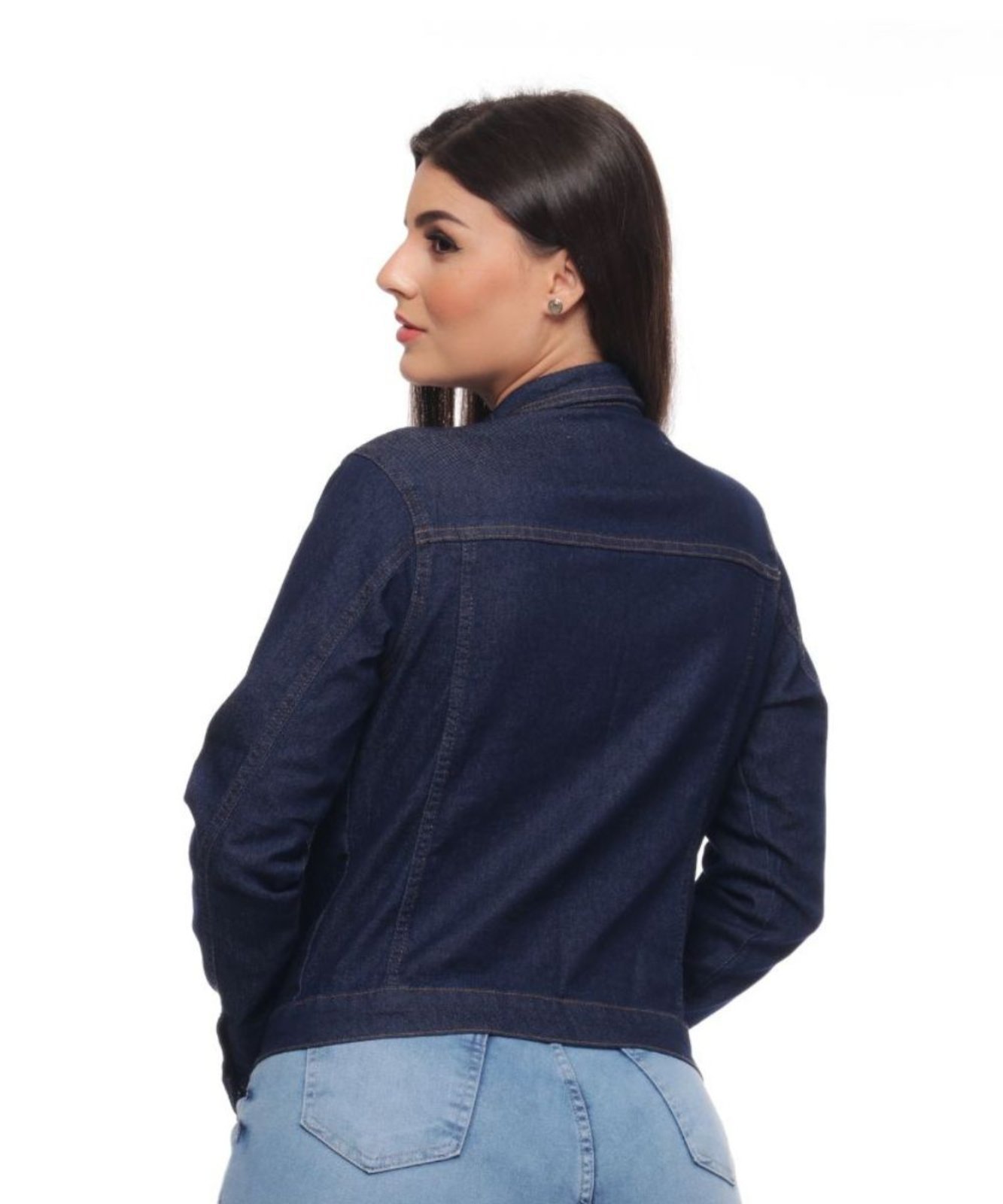 Jaqueta Jeans Feminina Com Bolso Razon Jeans Azul