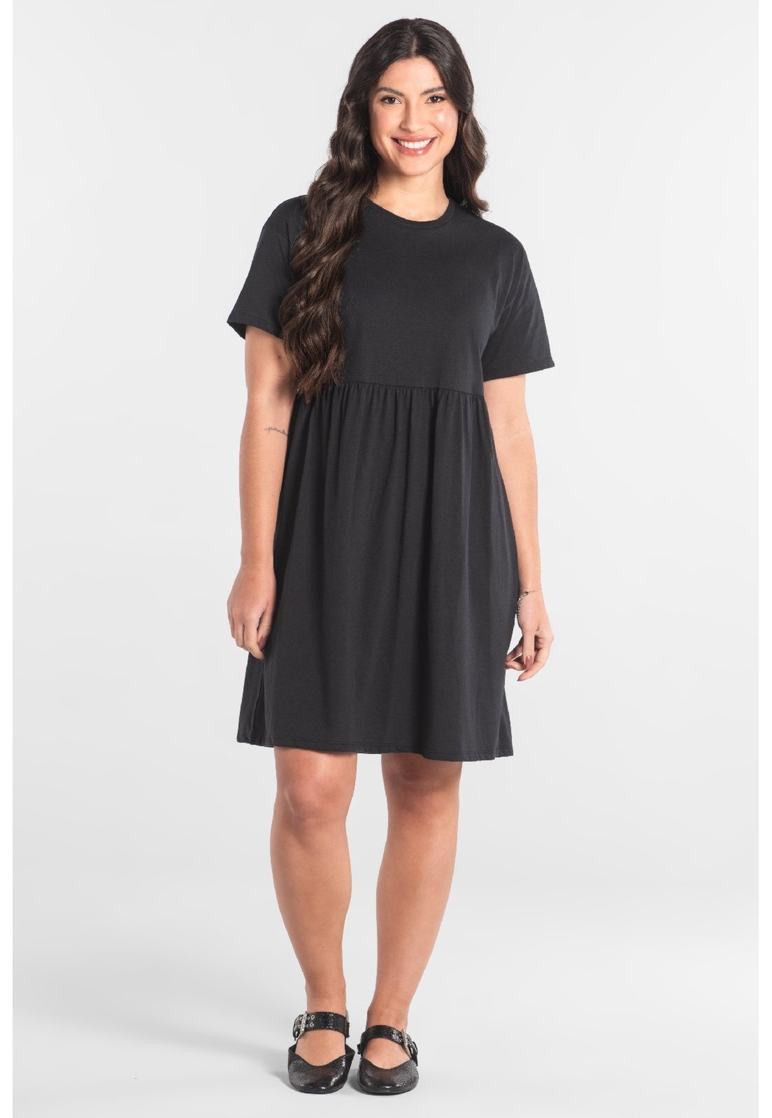 Vestido de Manga Curta em Algodão Just Basic Preto