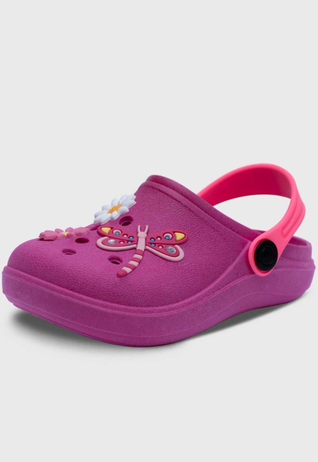 Infantil - Babuche Popidi Libelula e Flores Pink