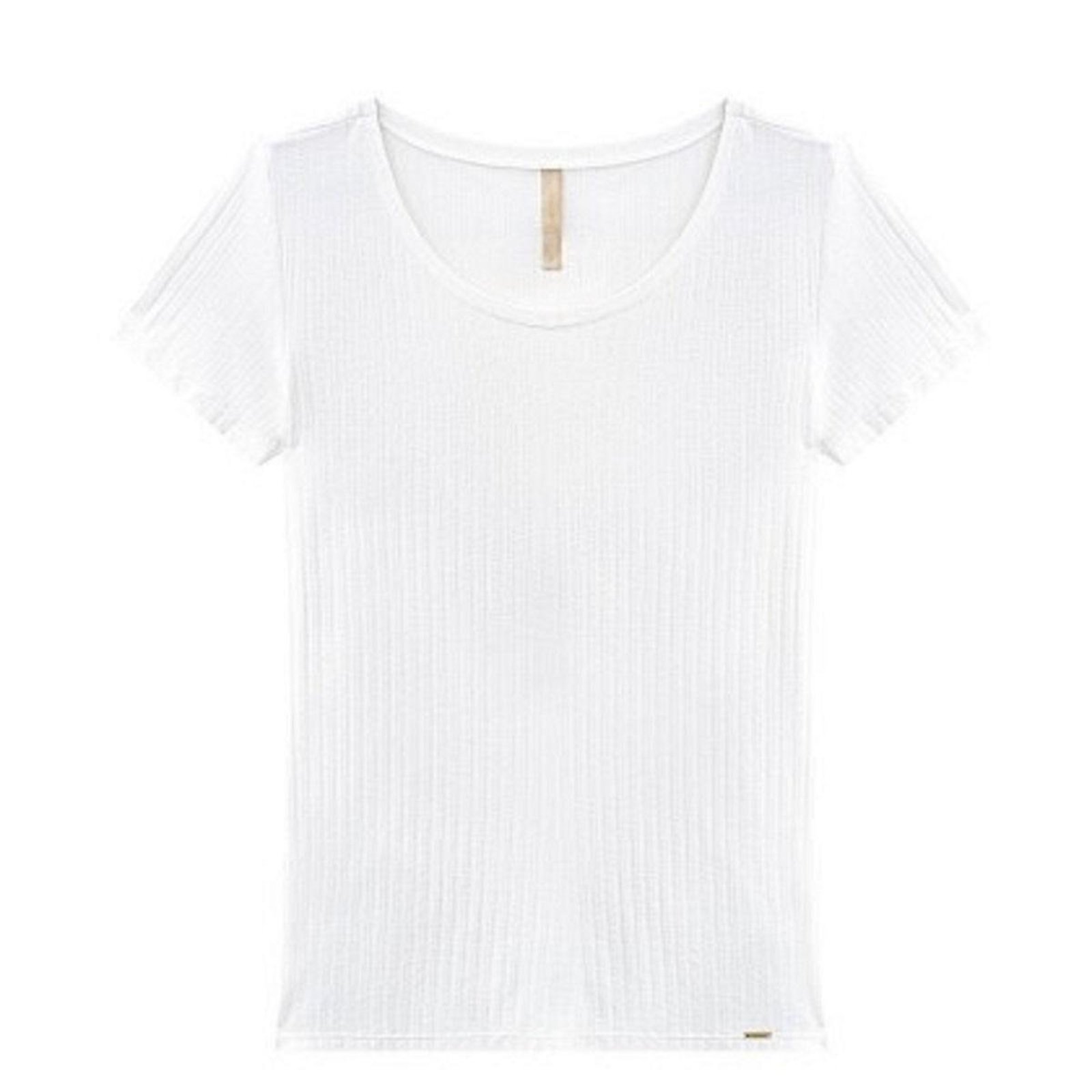 Blusa Manga Curta Canelada Básica Feminina Lunender 00400 Branca
