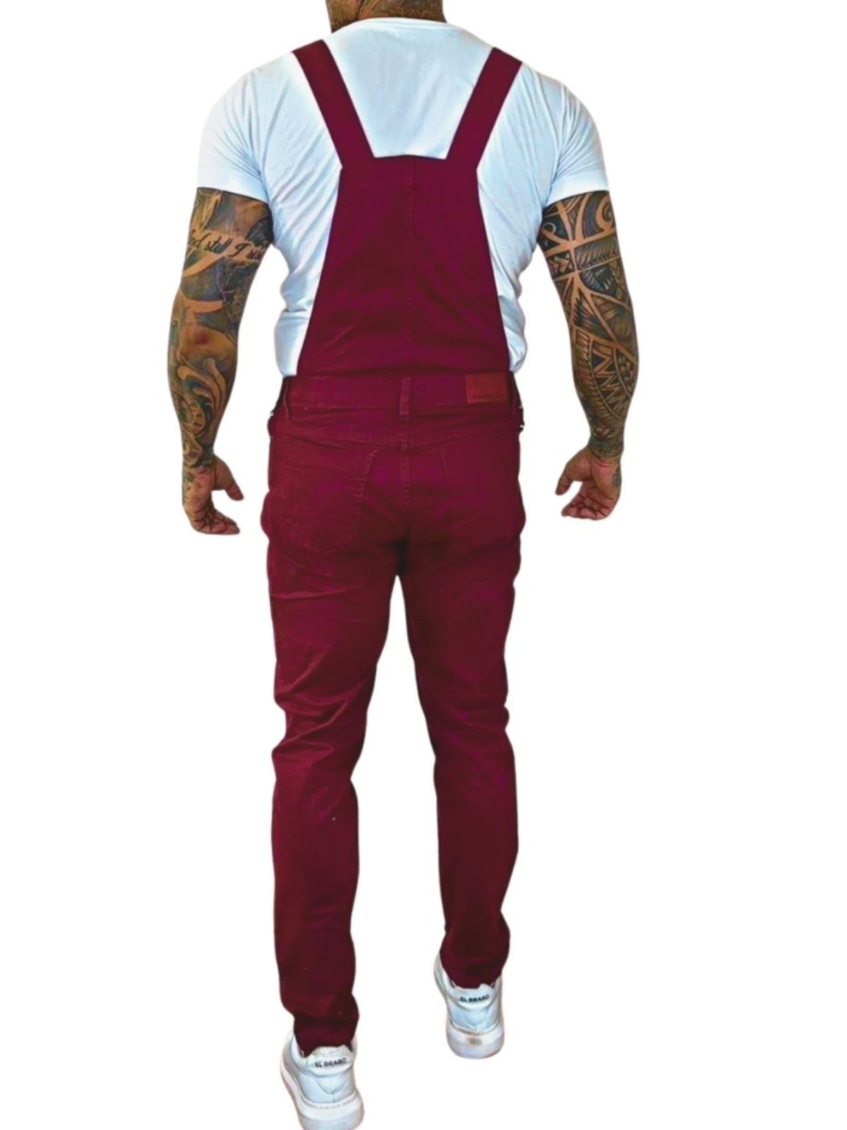 Vista 3 Jardineira Masculina Longa Com Bolsos Alleppo Jeans bordô/vinho Alleppo Jeans bordô/vinho
