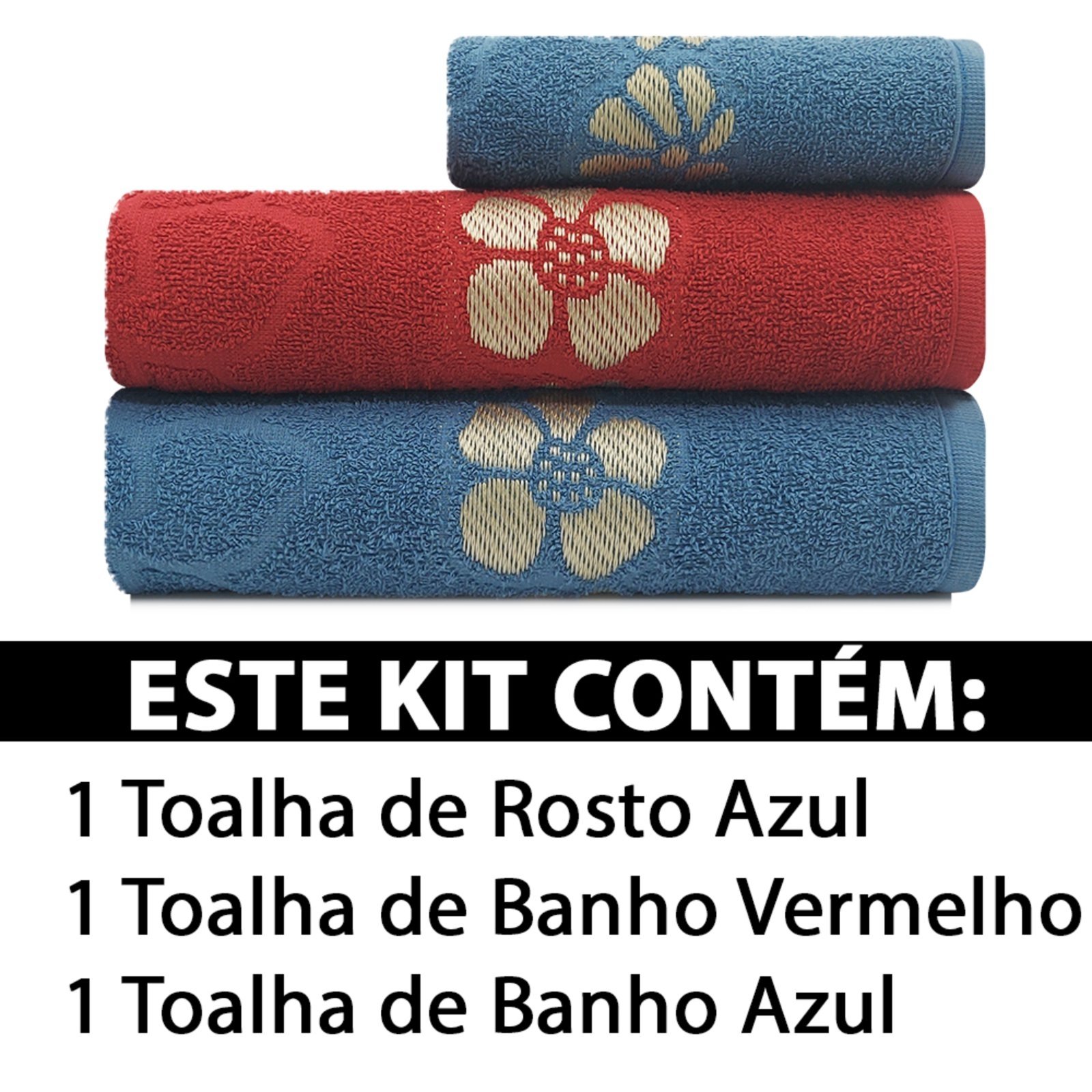 Vista 3 Jogo De Toalhas 3 Peças Banho + Rosto Marcotex Algodão Petala Emcompre vermelho Marcotex vermelho