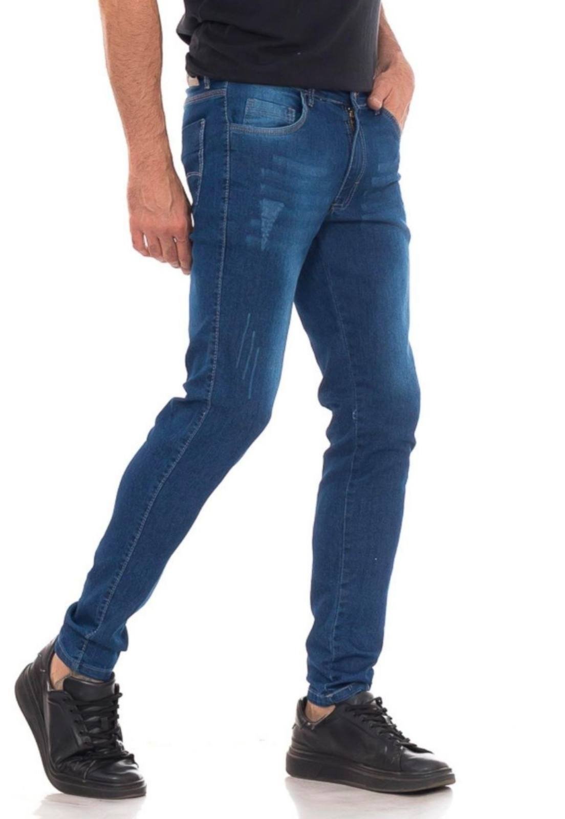 Calça Jeans Masculina Super Skinny Délavé com Elastano Premium