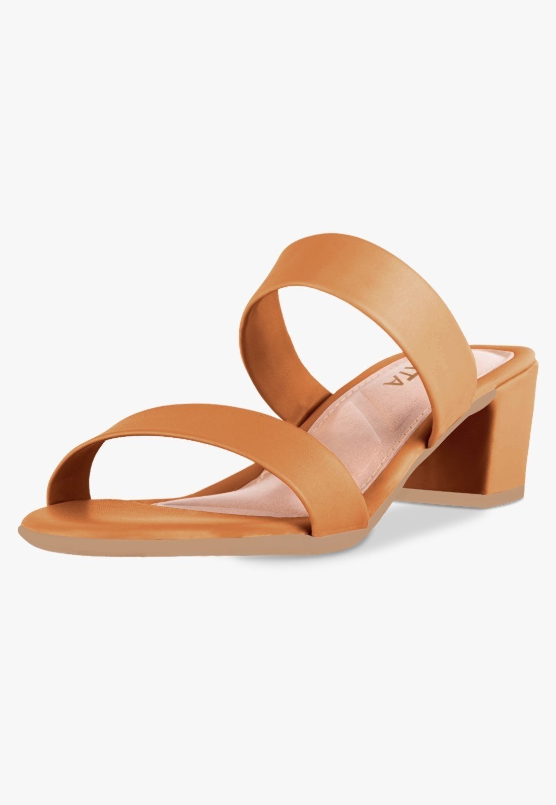 Tamanco Feminino Salto Bloco Baixo Sandália Mule Caramelo