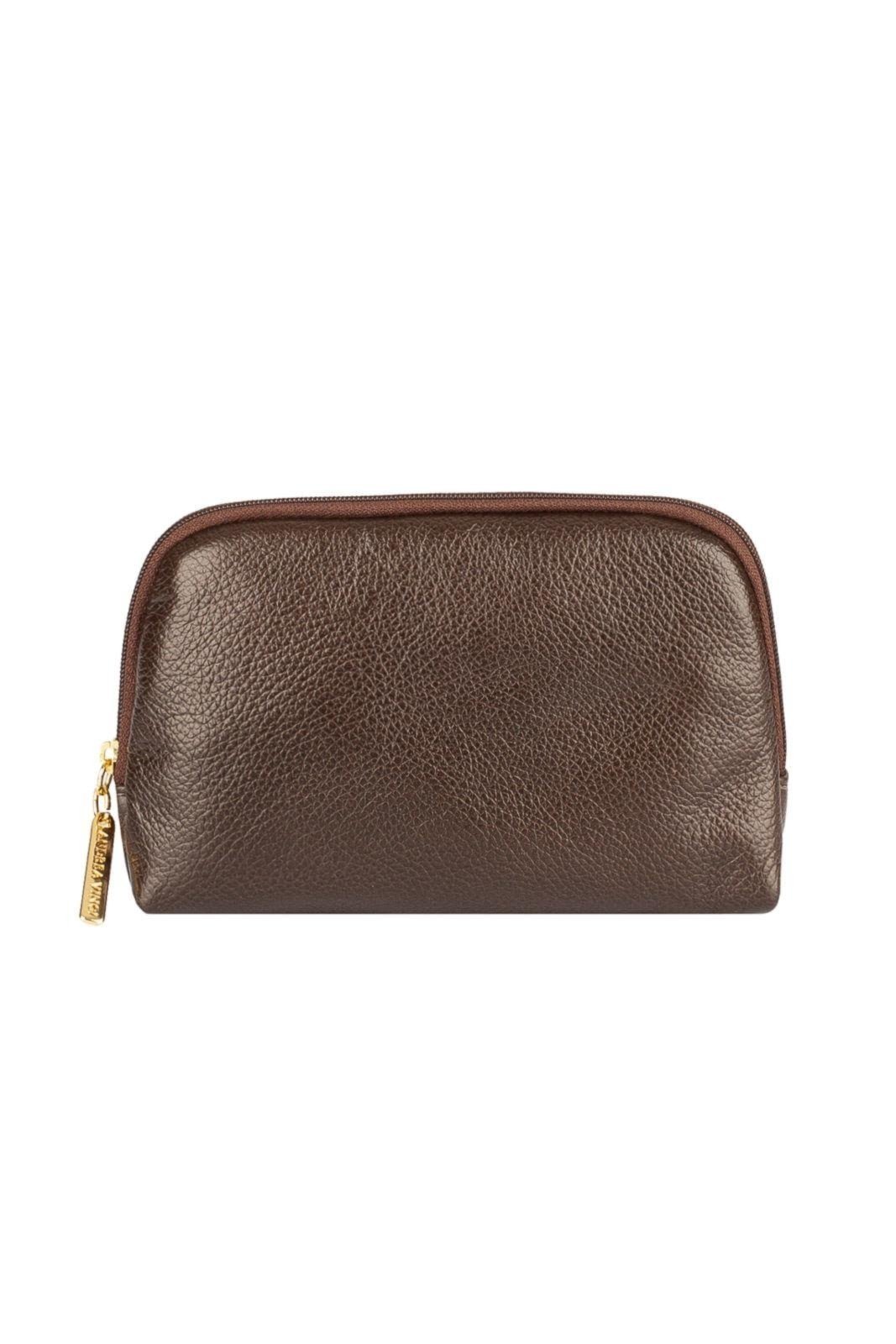 Necessaire pequena de couro liso Duda Marrom