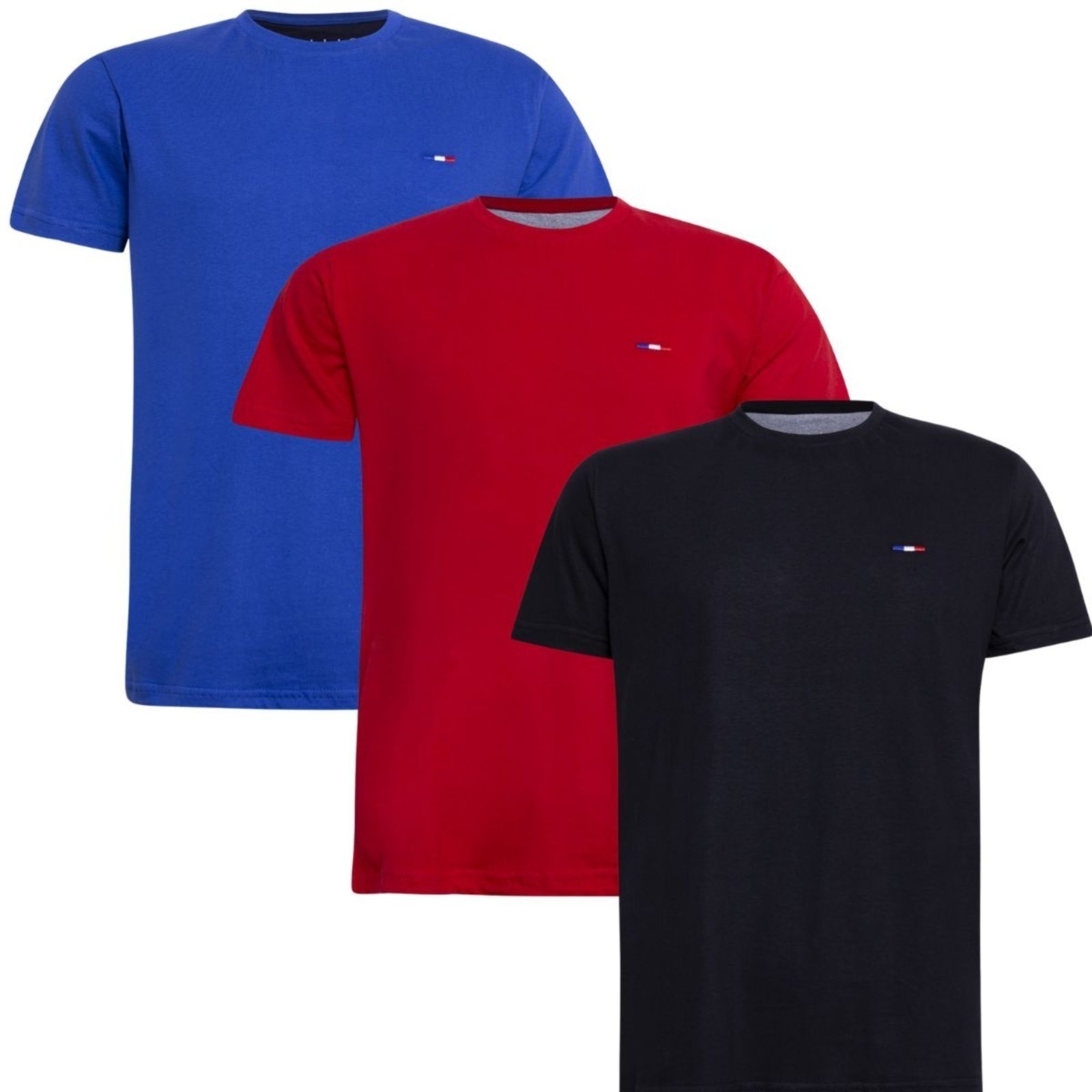 Kit 3 Peças Camisetas Básicas Masculina Industrie em Algodão Premium no Estilo Tommy Bordado França Azul