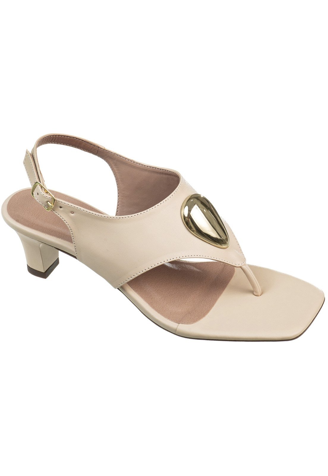 Vista 2 Sandália Feminina GiGiL Slingback De Dedo Salto Médio Detalhe Metalizado Bico Quadrado Elegante Porcelana off-white Gigil off-white