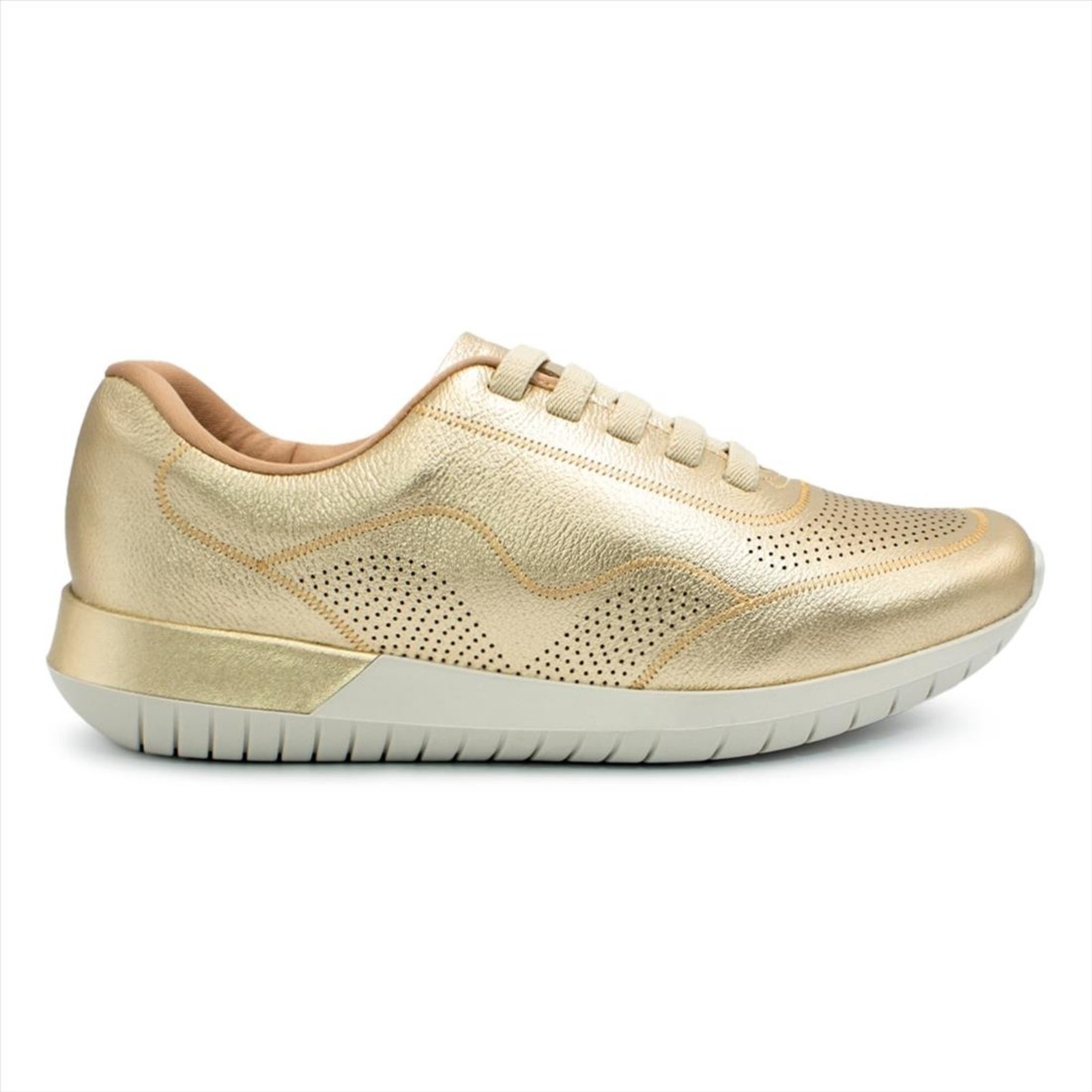Vista 2 Tênis Usaflex Feminino em Couro Cadarço Elástico Casual AH1721 dourado Usaflex dourado