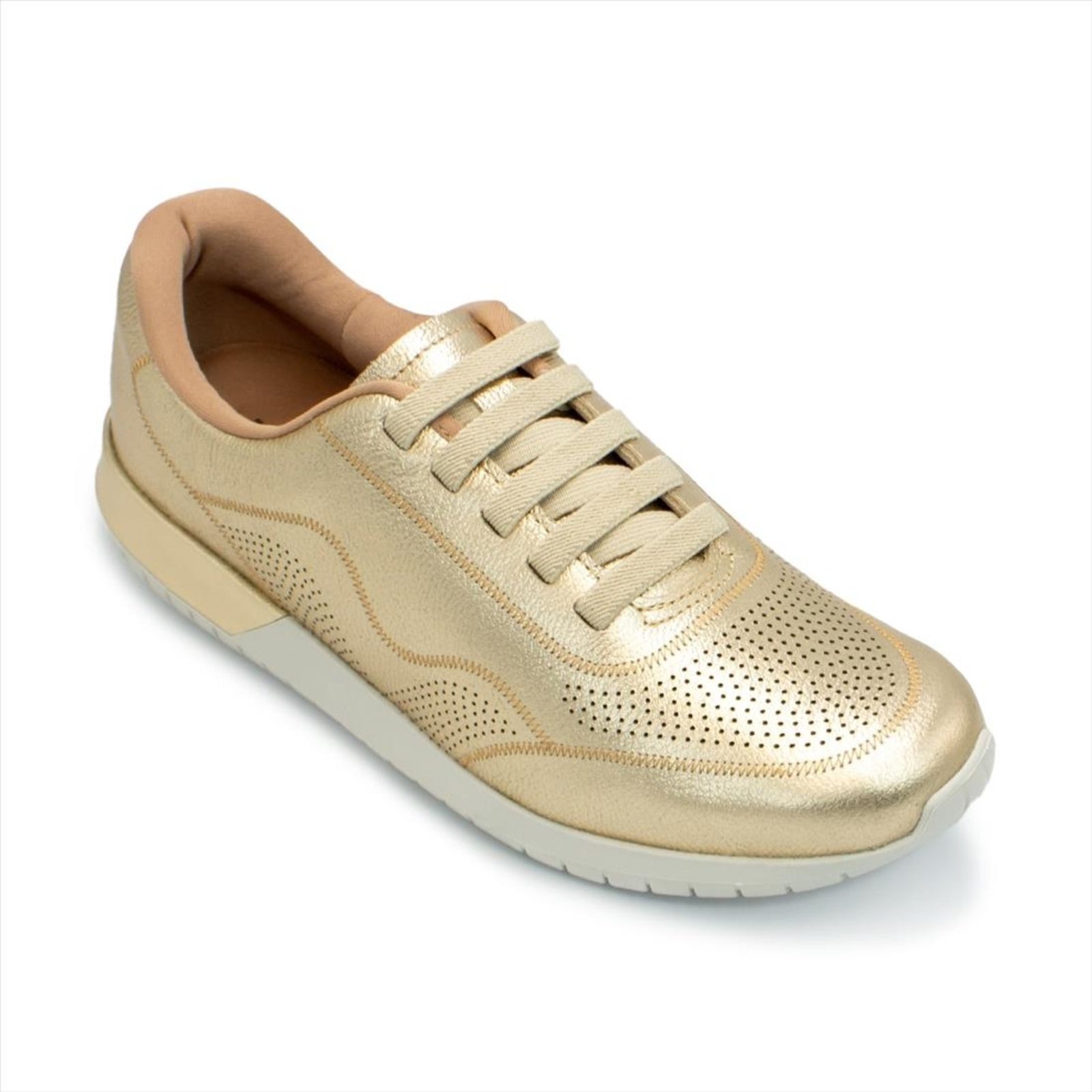 Vista 3 Tênis Usaflex Feminino em Couro Cadarço Elástico Casual AH1721 dourado Usaflex dourado