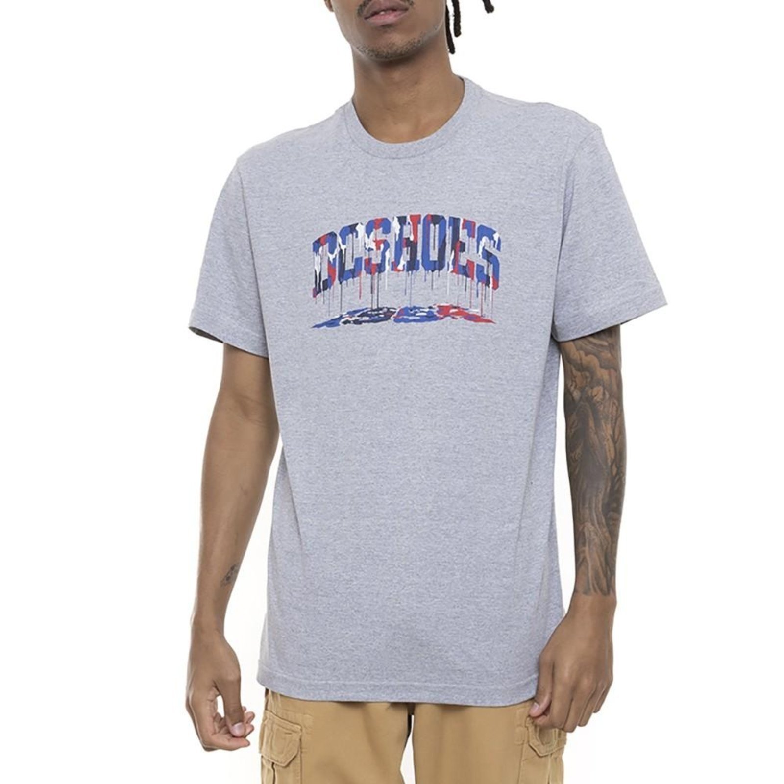 Camiseta DC Shoes Stacked Drip SM23 Masculina Cinza Mescla