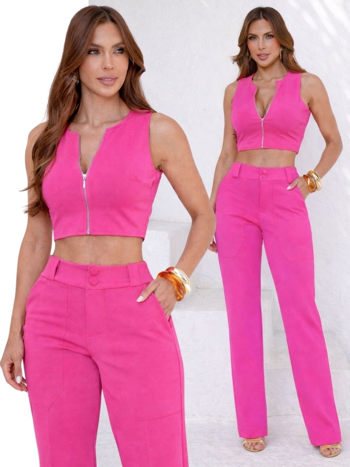 Conjunto Feminino Divina Gata Cropped Calça – Rosa